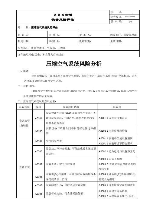 压缩空气系统机风险评估资料