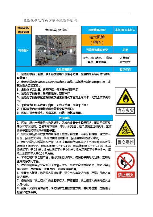 危险化学品存放区安全风险告知卡