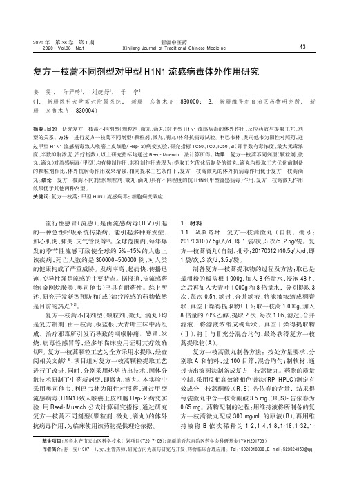 复方一枝蒿不同剂型对甲型h1n1流感病毒体外作用研究