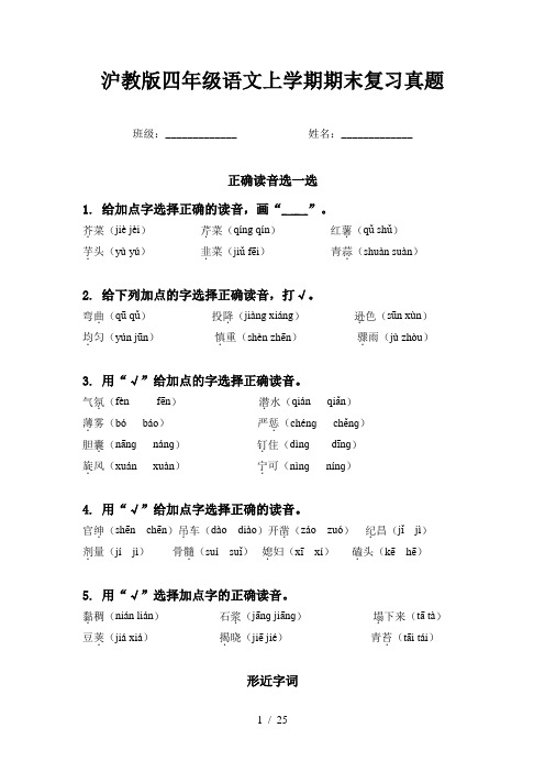 沪教版四年级语文上学期期末复习真题