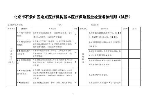 北京市石景山区定点医疗机构基本医疗保险基金检查考核细则