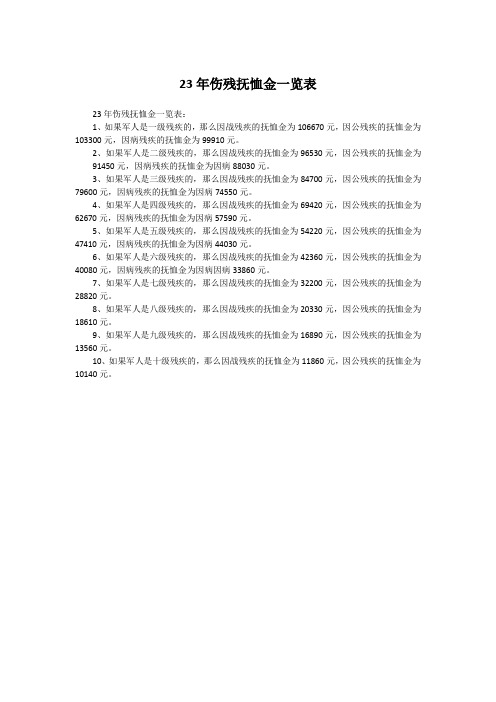 23年伤残抚恤金一览表