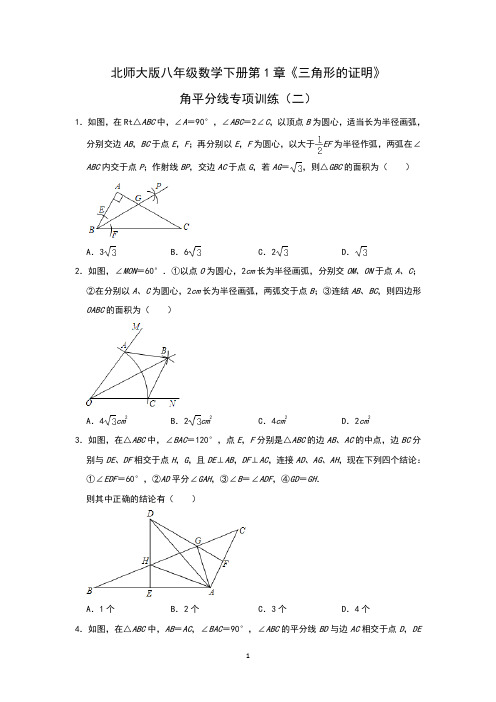 2021八年级数学北师大版下第1章《三角形的证明》角平分线选择训练(二)含答案