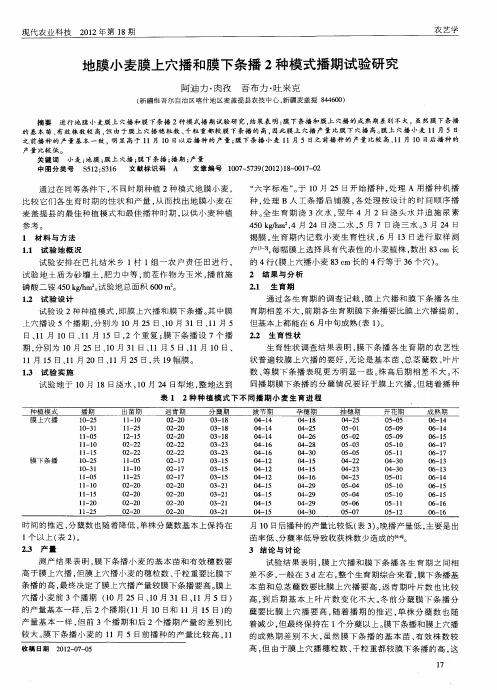 地膜小麦膜上穴播和膜下条播2种模式播期试验研究