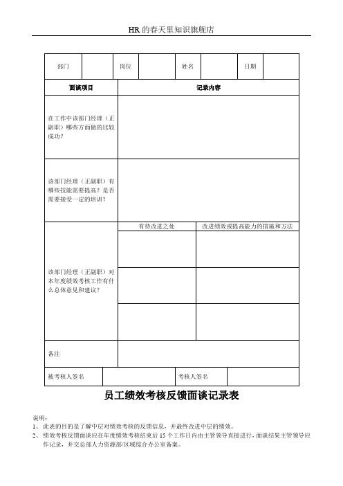 员工绩效考核反馈面谈记录表