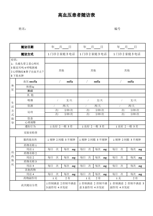 高血压患者随访表