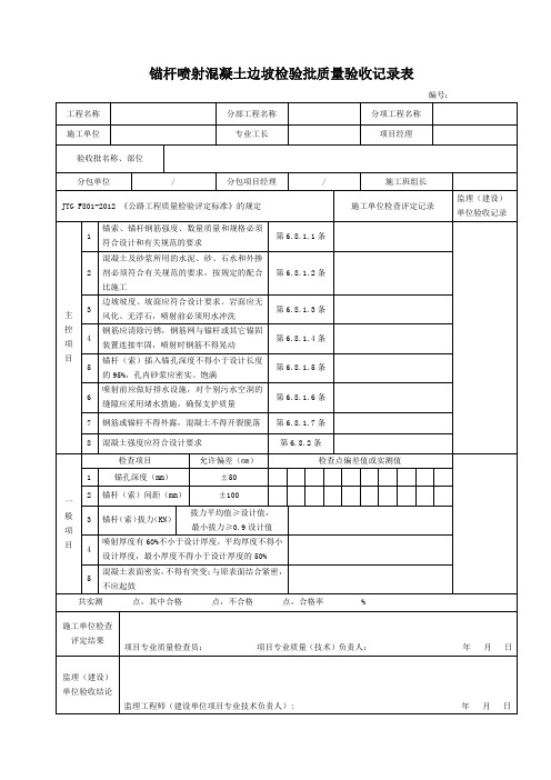 锚杆喷射混凝土边坡检验批质量验收记录表