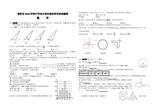 贵阳市2018年初三 数学 适应性考试试题卷Word版