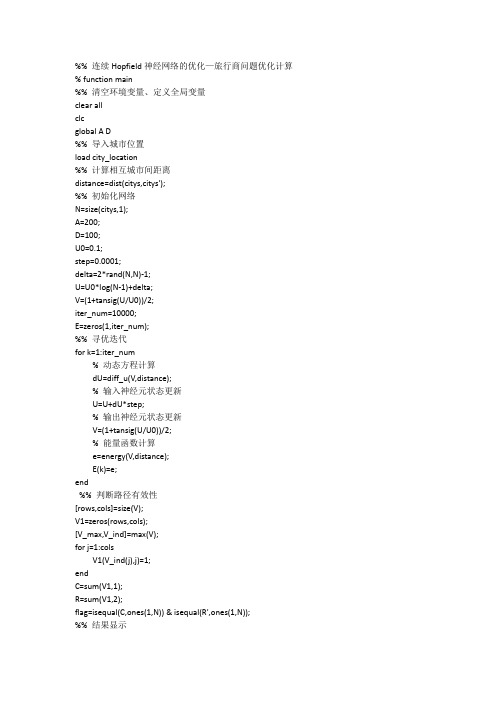 matlab30个案例分析-连续Hopfield神经网络的优化