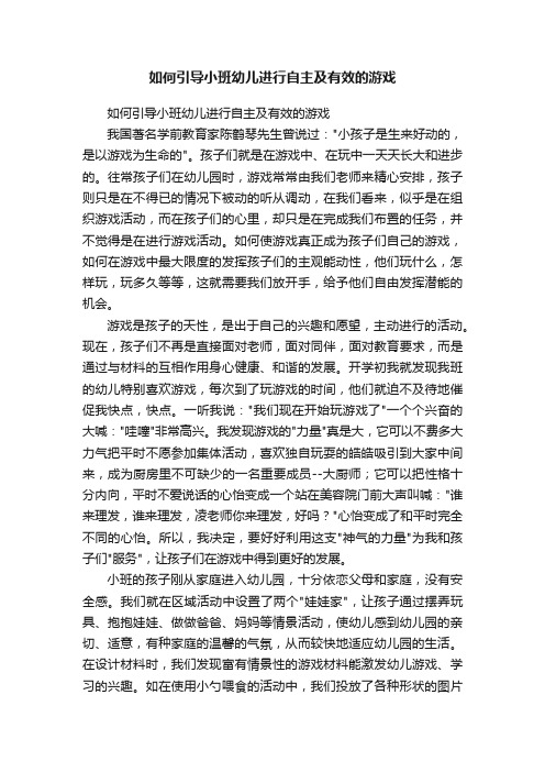 如何引导小班幼儿进行自主及有效的游戏