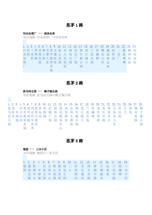 普洱市(思茅区)公交车路线1路-7路