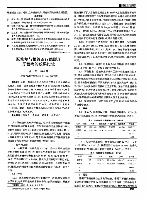 冠修复与根管治疗隐裂牙牙髓病的效果比较