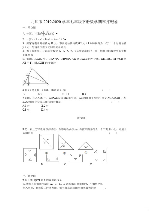 北师版2019-2020学年七年级下册数学期末打靶卷