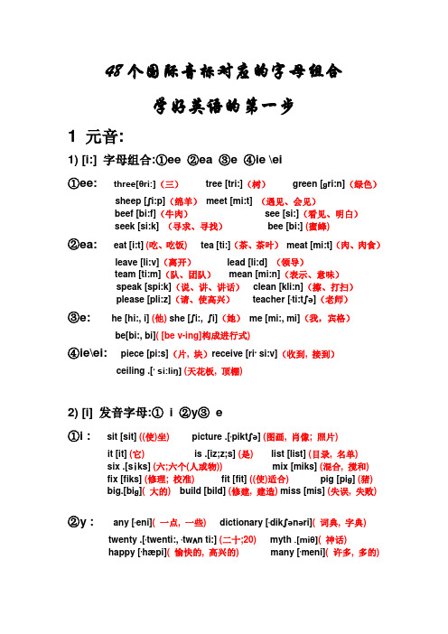 英语48个国际音标对应的字母组合