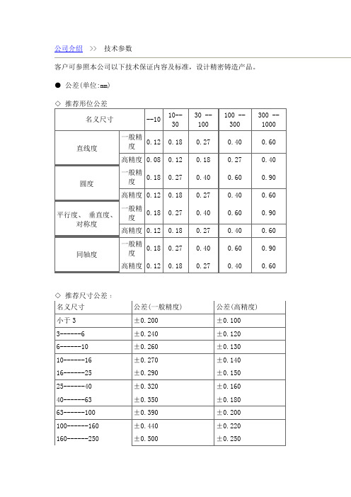 精铸技术参数