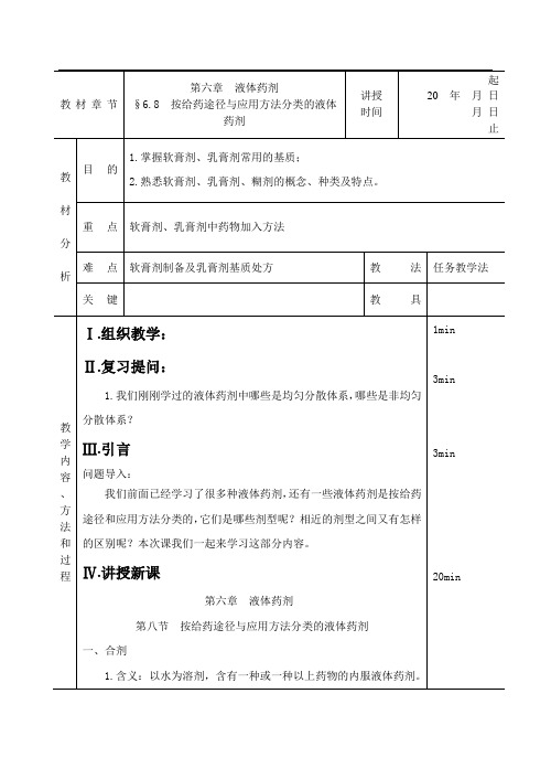 按给药途径与应用方法分类的液体药剂