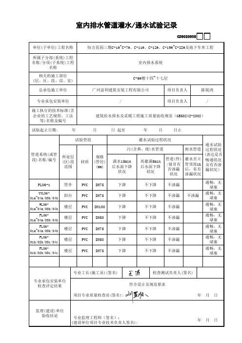 C-6#楼     排水管道灌水-通水试验记录