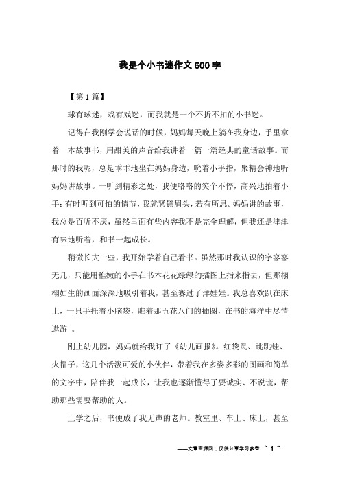 我是个小书迷作文600字