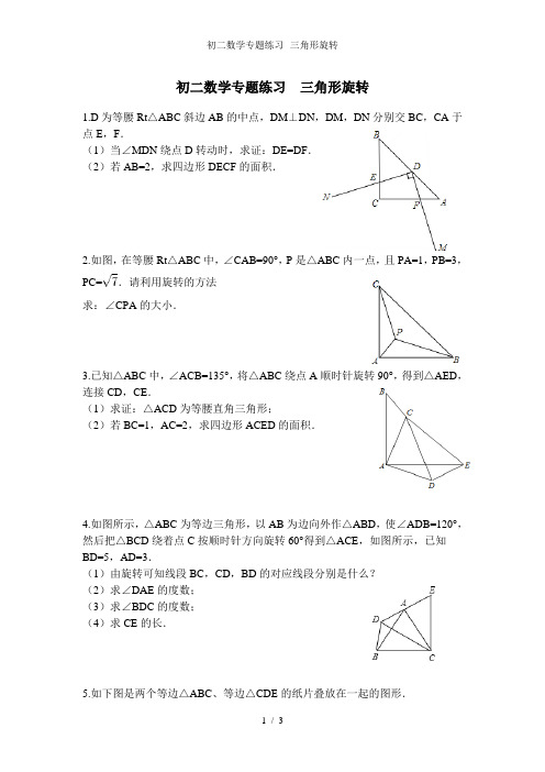 初二数学专题练习三角形旋转