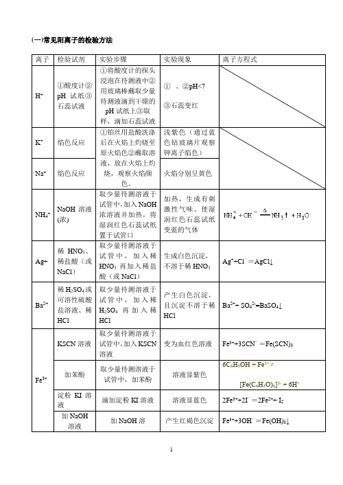 (完整版)高中化学常见离子检验大全