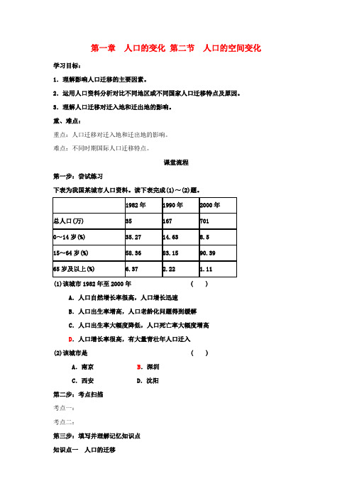 高中地理第一章人口的变化1.2人口的空间变化学案必修2