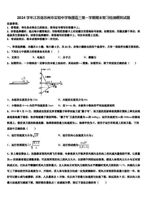 2024学年江苏省苏州市实验中学物理高三第一学期期末复习检测模拟试题含解析