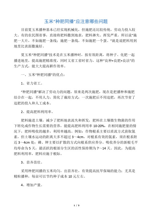 玉米种肥同播应注意哪些问题