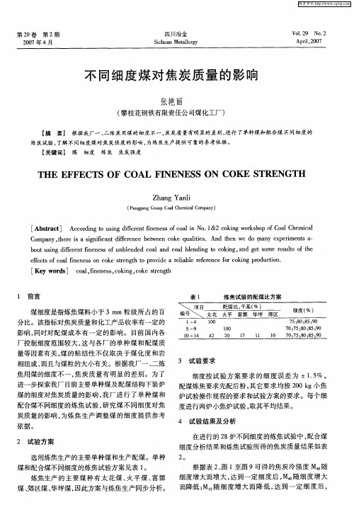 不同细度煤对焦炭质量的影响