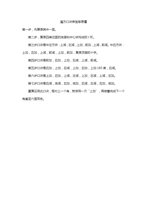 魔方口诀表简单易懂