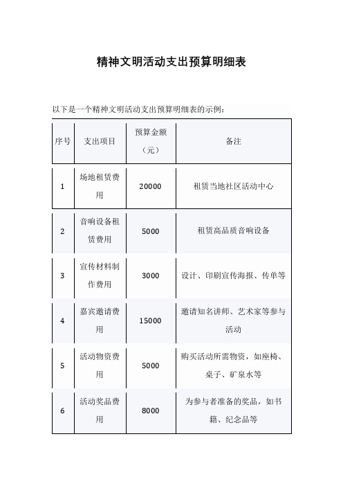 精神文明活动支出预算明细表