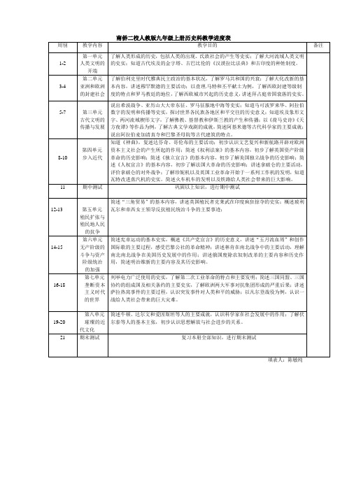 九上历史教学进度