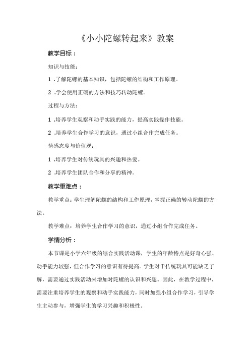 《小小陀螺转起来》教案小学六年级综合实践活动