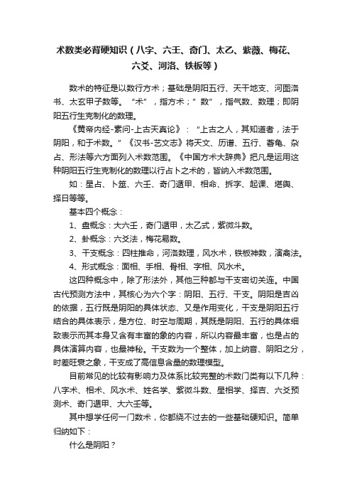 术数类必背硬知识（八字、六壬、奇门、太乙、紫薇、梅花、六爻、河洛、铁板等）