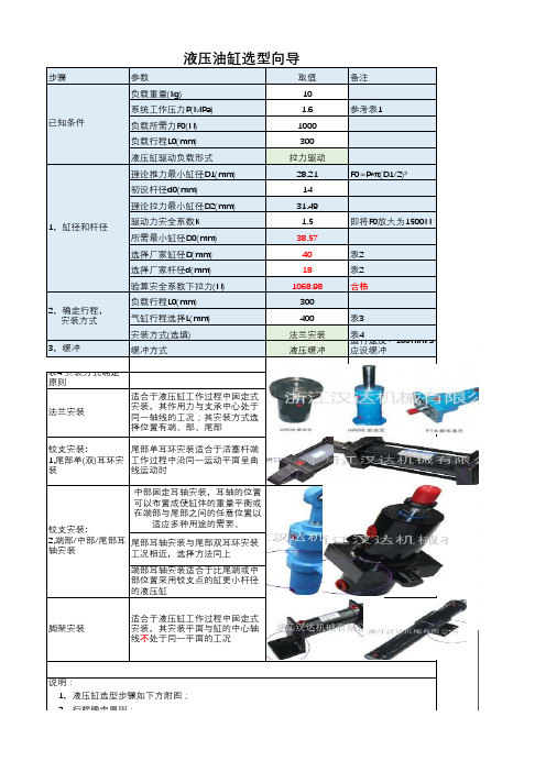 液压缸选型向导 计算表