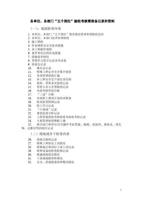 煤矿五个到位验收考核需准备记录和资料