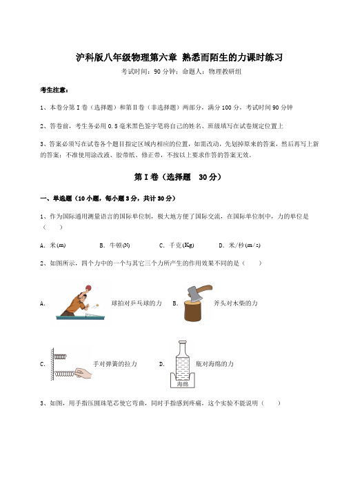 难点详解沪科版八年级物理第六章 熟悉而陌生的力课时练习试卷(含答案详解)