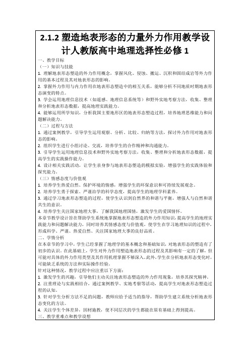 2.1.2塑造地表形态的力量外力作用教学设计人教版高中地理选择性必修1