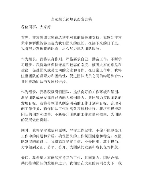 当选组长简短表态发言稿