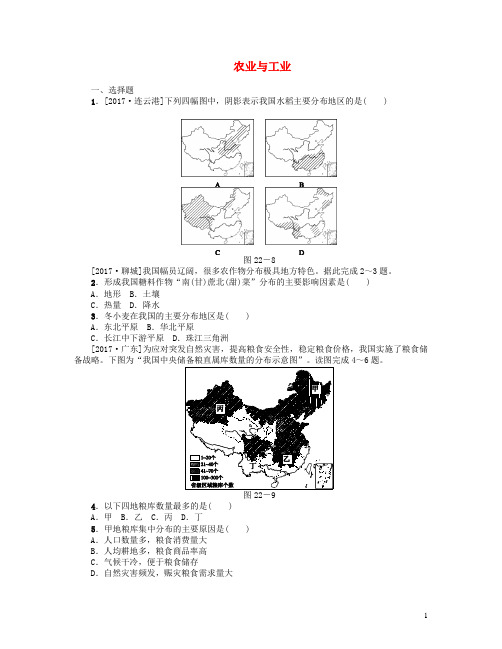 中考地理八上第四章中国的经济发展第22课时农业与工业复习作业手册