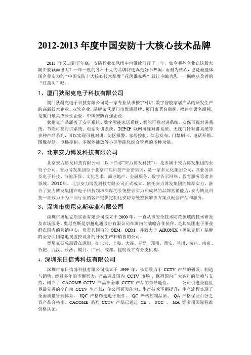 2012-2013年度中国安防十大核心技术品牌