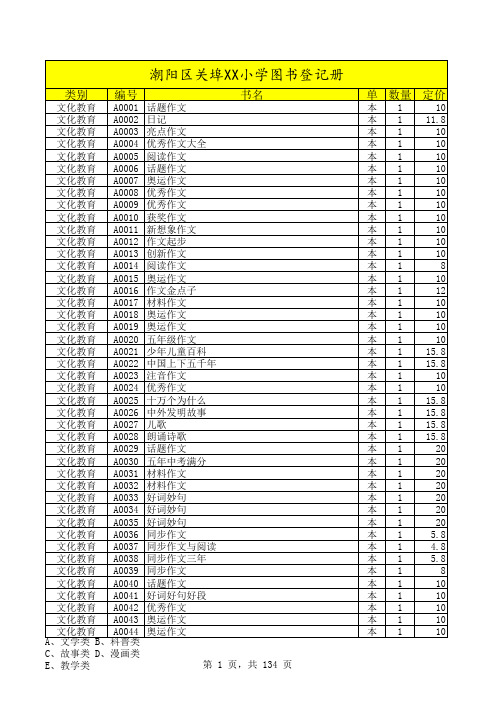 初中小学图书馆 图书 目录册 登记册