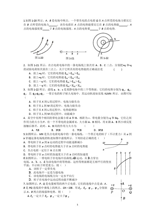 20所示,A、B是电场中两点,一个带负电的点电荷Q在A点