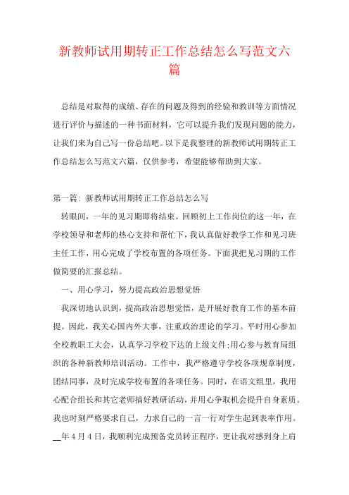 新教师试用期转正工作总结怎么写范文六篇