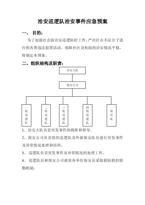 【最新公文】治安巡逻队治安事件应急预案