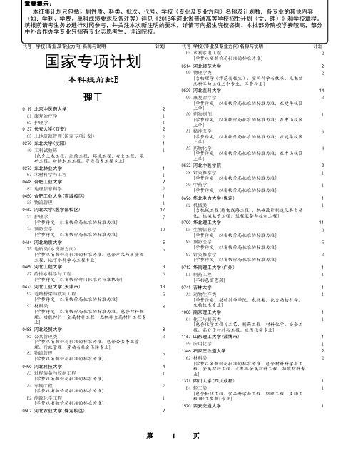 年河北省普通高校招生二志愿征集计划国家专项计划本科