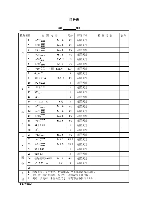 车工技能竞赛评分表