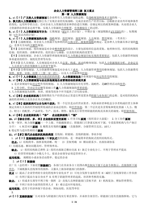 2015最新教材人力资源三级必背知识点汇总