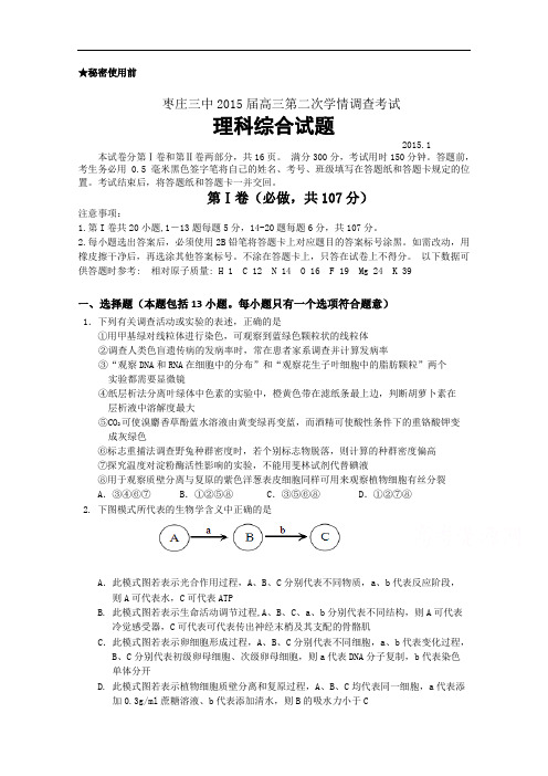 山东省枣庄第三中学2015届高三第二次学情考试理综试题