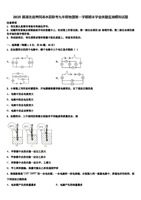 2025届湖北省黄冈浠水县联考九年级物理第一学期期末学业质量监测模拟试题含解析