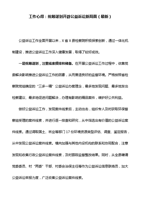 工作心得：统筹谋划开辟公益诉讼新局面(最新)